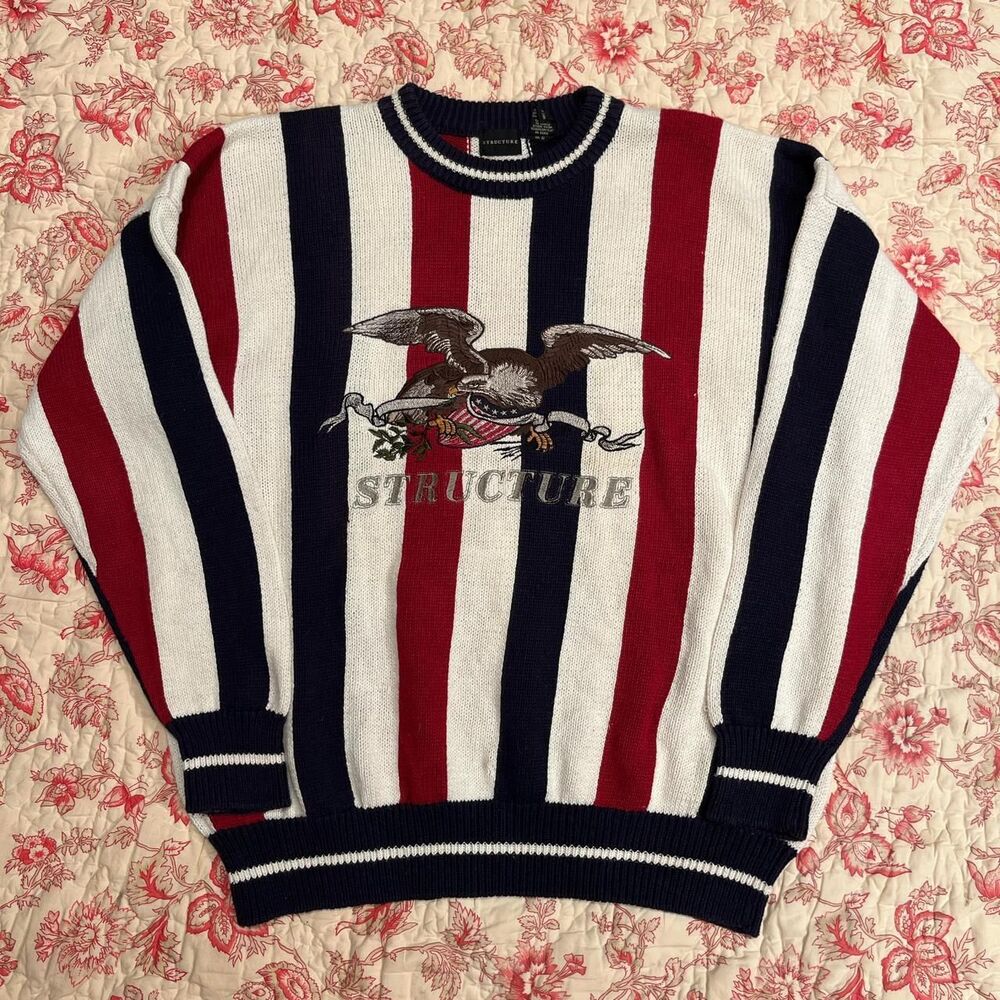 Vintage 90s Structure Huge Embroidered Eagle Lofty Style Sweater!